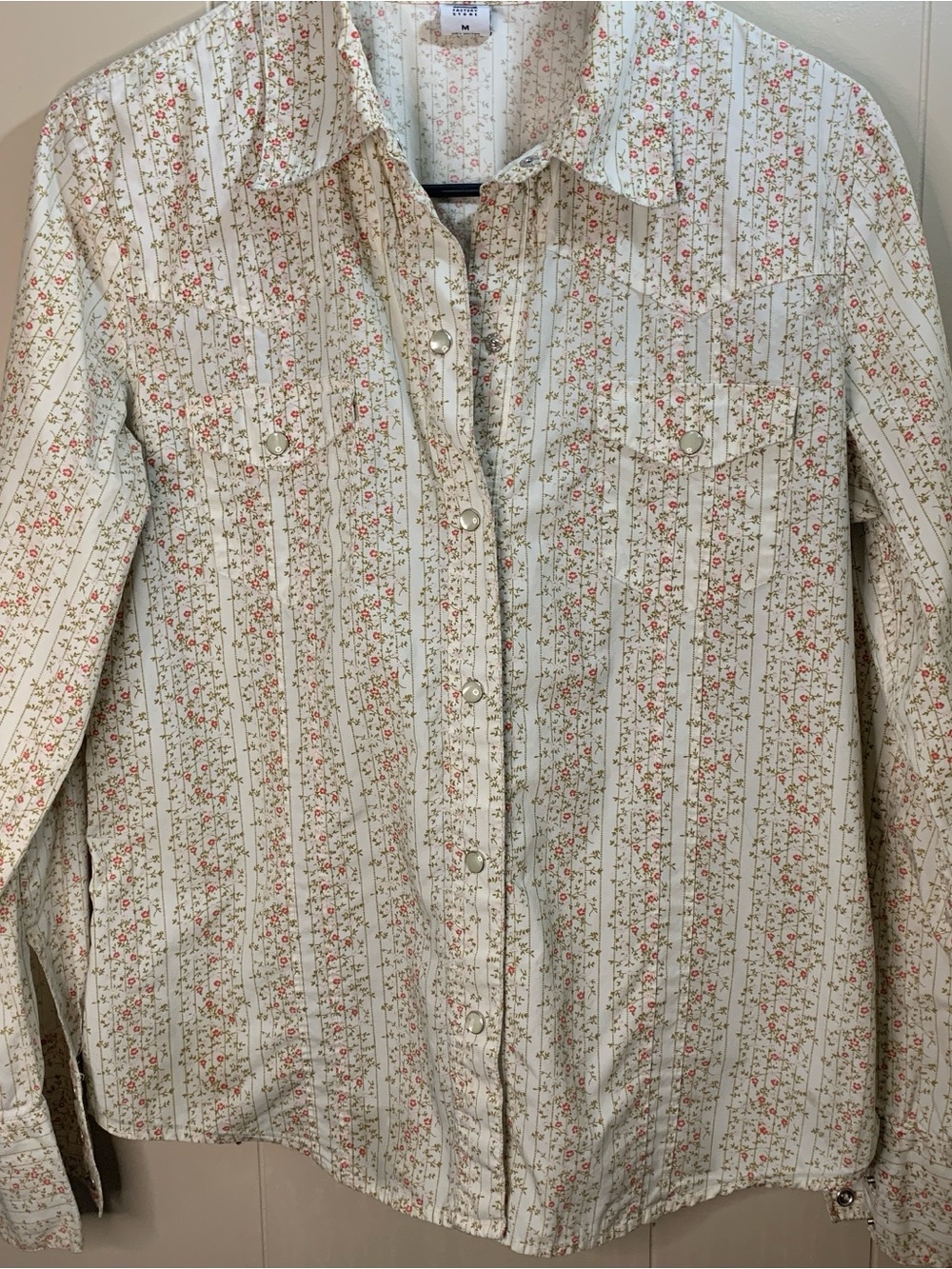 Gap Factory White Floral Collared Long Sleeve Button-Up Pockets Cotton Women's M